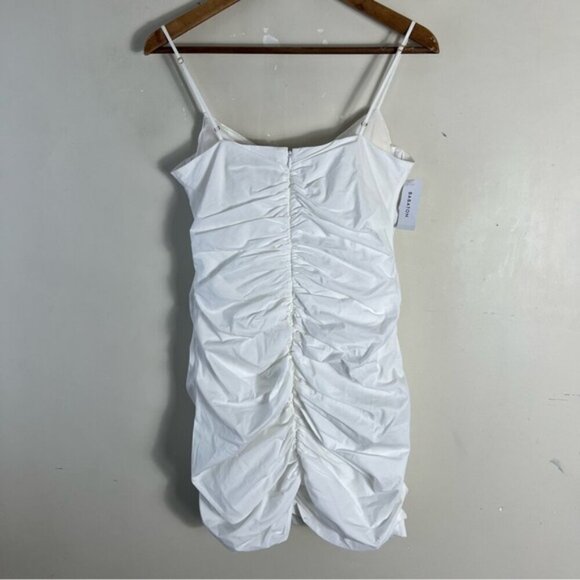 Aritzia Babaton Belleza Dress White NEW NEW Size 8 Bridal Shower Mini Rouching - Picture 3 of 12